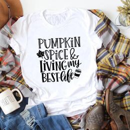 Women's T Shirts Pumpkin Spice & Living My Life T-shirt Funny Fall Sayings Tshirt Clothing Autumn Women Short Sleeve Thanksgiving Top Tee