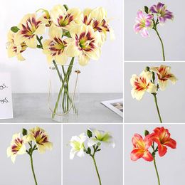 Decorative Flowers 1PC Beautiful Double Head Flower Arrangement Hemerocallis Simulation Table Decoration Wedding Long-lasting Reusable