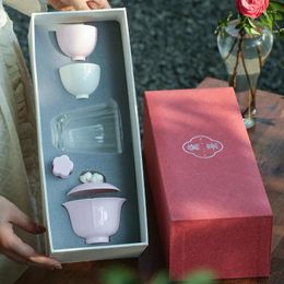 Teaware Sets Chinese Tea Set Flower Gaiwan Cup Ceramic Teacup Women's Pink Porcelain Exquisite Bowl Gift Box