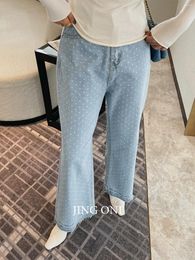 Women's Jeans Dot Elegant Woman Clothing 2024 Vintage Korean Fashion Style Autumn Y2K High Waist Pants Wide Leg Baggy Trousers Cargo