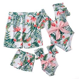 Family Matching Swimwear Bikini Summer Mommy And Me Printed Baby Swimsuit Beach Swim Wear Women Kid Boy Baby Girl Clothes