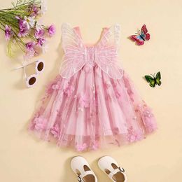 Girl's Dresses Kid Clothes Girls Sleeveless Dress Summer 3D Flowers Butterfly Wing Tulle A-Line Dress for Beach Party Cute Childrens Clothing