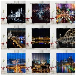 Shower Curtains Landscape Curtain Modern Night City Scenery Waterproof Polyester Fabric Bedroom Bathroom Decoration Ready