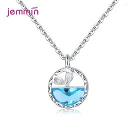 Pendants 925 Sterling Silver Cute Round Crystal Statement Chain Necklace For Women Girls Valentines Day Gift Fashion Jewelry