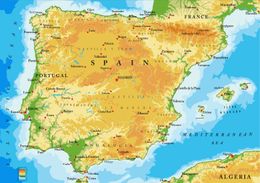 Map of Spain and Portugal Showing Major Towns and Citys Art Picture Print Silk Poster Home Wall Decor