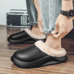 Slippers Winter For Men Cotton Shoes Waterproof Thick Bottom Warm Plush Platform Slides Soft EVA Sports Sandals