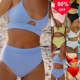 DEALS New Fashion Designer Wholesale Womens Swimwears Sexy Bikinis Swimsuits Womens Swimwear Solid Women Brazilian Strapless V Waist Pink Wire Free High 2 Peice Set