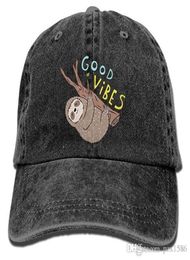 pzx Unisex Adult Good Vibes Funny Sloth Dyed Washed Cotton Denim Baseball Cap Hat4094008