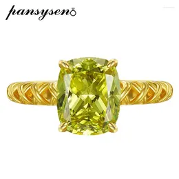 Cluster Rings PANSYSEN Trendy 925 Sterling Silver 9x11MM Created Peridot Gemstone Cocktail Party Ring 18K Gold Plated Gift Wholesale