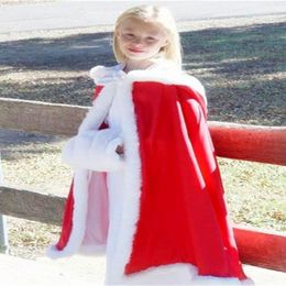 Lovely Girls Cape Kids Wedding Cloaks Faux Fur Jacket For Winter Ivory Kid Flower Girl Children Satin Hooded Child Coats