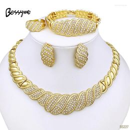 Necklace Earrings Set Luxury Dubai Jewellery For Women 18K Gold Plated Nigeria Party Necklaces Bracelets And Ring