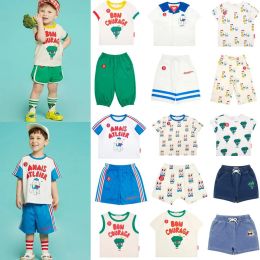 Trousers 2023 Bebe Korean Baby Short Sleeve Tee Cute Kids Shorts Summer Wide Pants Children Boy Girls Clothes Set Cartoon Tshirts