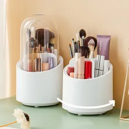 Storage Boxes 2024 Box Large Capacity Dustproof Lipstick Makeup Brush Bucket 360 Rotating Pen Holder Desk Organizer