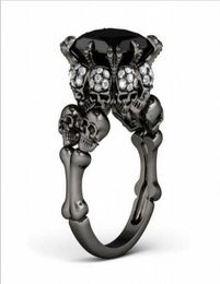 Brand Punk Jewelry Skull 10KT Black Gold Filled Demon Princess 5CT Black Sapphire Cocktail Wedding Bands Ring for Women Men61410832420286