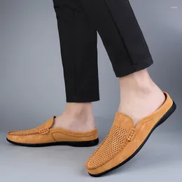 Casual Shoes Summer Breathable Half Men Designer Fashion Slipon Lazy Suede Leather High Quality Slippers Loafers