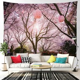 Sakura Tree Tapestry Pink Wall Tapestries Hanging Room Decor Natural Landscape Mountain Forest Wall Tapestry Bedroom Home Decor Aesthetics R0411