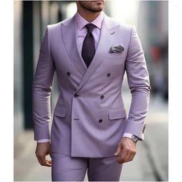 Men's Suits Violet Men Suit Formal Double Breasted Groom Wedding Tuxedo Slim Fit Bridegroom 2 Pieces Tailored Made Blazer Pants