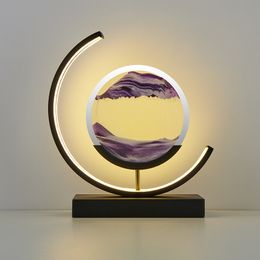 Quicksand Painting Table Lamp Super Bright Night Light Bedroom Light Chinese Style Decorative Glass Sand Clock Table Lamp