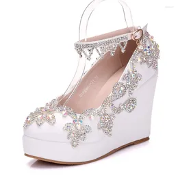 Dress Shoes Sexy Classic Fashion Rhinestone Wedges Pumps Women Sweet Luxury Platform Wedding Heels High