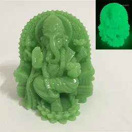 Decorative Figurines Luminous Ganesha Statue Elephant God Buddha Sculpture Glow In The Dark Man-made Stone Home Decoration Garden Statues