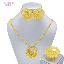 Necklace Earrings Set 18K Gold Plated Dubai For Women Open Ring Jewellery Party Earring Fashion Accessories