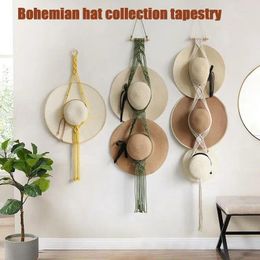 Tapestries Wall Hat Holder Macrame Bohemian Hand Weaving Organiser Soft Hanger For Wide Brimmed Bucket