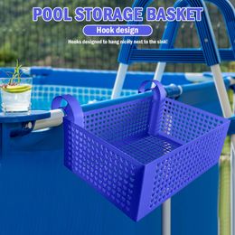 1/2pcs Swimming Pool Storage Basket Hanging Basket with Hooks Portable Mesh Organiser Pool Drinks Holder Swim Pool Accessories