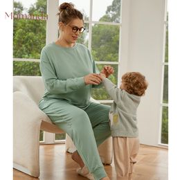 Christmas Maternity Long Sleeve Pajamas Set Soft Sleepwear Loungewear Sweatshirt Pants 2 Pieces Women Prengency Tracksuit XS-XXL