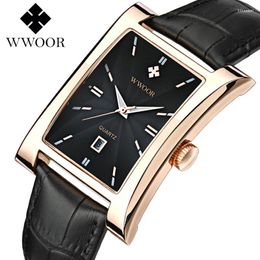 Wristwatches Fashion Wwoor Brand Top Waterproof Genuine Leather Date Quartz Watches Men's Casual Dress Calendar Man Wrist Relogio Masculino