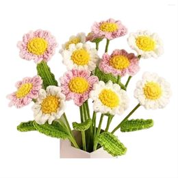 Decorative Flowers 12PCS Handmade Daisy Crochet Yarn Hook Flower Knitted Bouquet Birthday Gift Home Party Wedding Decor