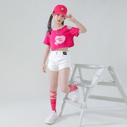 Girls Hip Hop Clothing Short Sleeve T Shirt Crop Top White Casual Shorts Kids Street Dance Costumes Jazz Performance Clothes