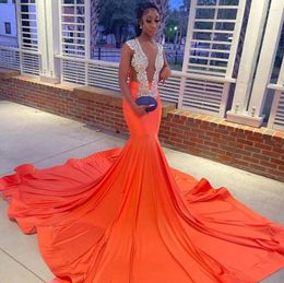 Party Dresses Orange Sparkly African Prom Formal For Women Luxury Crystal Black Girl Birhtday Evening Ceremony Gown Vestido De Festa