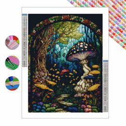 Fantasy Mushroom Stained Glass Cross Stitch Kits AB Diamond Painting Fairy Butterfly Embroidery Art Witcher Home Wall Decor Gift