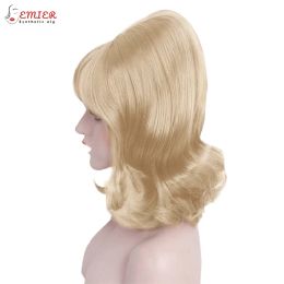 Kalyss Blonde Beehive Wig Women Curly Wavy Long 60s 70s Vintage 613 blonde Diagonal Bangs Antique Synthetic Fiber Cosplay Wig