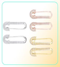 Moonmory France 100 925 Sterling Silver Safety Pin Earring Three Colour Style One Side Zircon Right Left 2106169958808