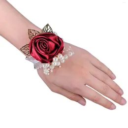 Charm Bracelets Girls Proms Flower Wrist Corsage Bridesmaid Pearl Red Rose Corsages For Homecoming Ceremony Anniversary