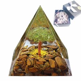 Decorative Figurines Tree Of Life Orgone Pyramid Crystal Energy Orgonite Peridot Healing Gem Stones EMF Chakra Reiki Meditaiton Tool