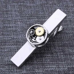 Tie Clips Fashion Tie Clips ment Black Gun metal Immovable Mechanical Tie Bar Clasp for Men Y240411