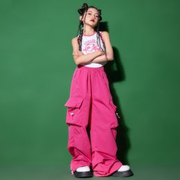 Girls Hip Hop Rose Pink Cargo Pants Teenage Crop Tops Vest Street Dance Joggers Children Streetwear Kids Jazz Clothes Sets