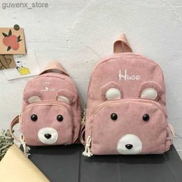 Backpacks Embroidery Name Childrens Fashionable New Bear Backpack Cute Cartoon Backpack Y240411