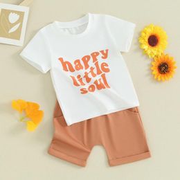 Clothing Sets Toddler Baby Boy Girl Summer Outfit Happy Little Soul Short Sleeve T Shirt Tops Folded Hem Shorts 2Pcs Clothes Set