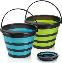 Laundry Bags 2 Pack Collapsible Bucket 2.6 Gallon Foldable Round Tub With Removable Filter Gardening For Watering Cleaning LW0414