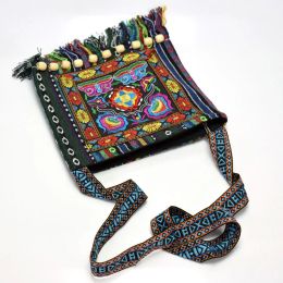Shouder Bag Women Unique Vintage Ethnic Shoulder Bag Embroidery Boho Hippie Tassel Tote Messenger Floral Embroidered Zipper Bag