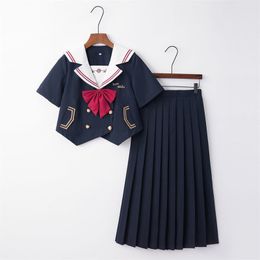 Summer Dark Rose Navy JK Uniform Suits Women Middle School Uniform Pleated Skirt Class Uniforms Preppy Students Clothes Casual