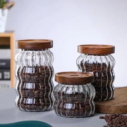 Storage Bottles Striped Glass Sealed Jar Coffee Bean Dry Fruit Kitchen Organizer