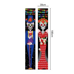 Mexican Day Of The Dead Party Porch Sign Halloween Hanging Door Curtain Banner Picado Papel Mexican Fiesta Sign Party Decoration