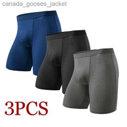 Underpants 3 pieces of mesh mens underwear sexy long boxing shorts mens boxing underwear mens boxing C240411