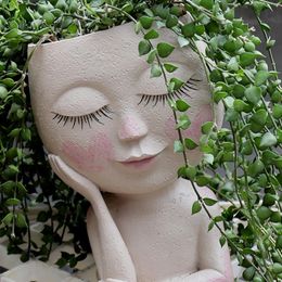 Face Head Planter Succulent Plant with Drainage Hole Handmade Decorate Indoor Outdoor Resin Head Flower Pot