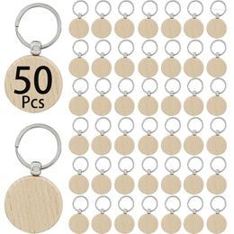 Keychains 50Pcs Wood Blank Round Wooden Keyring Unfinished Key Tags For DIY Gift Craft Accessories
