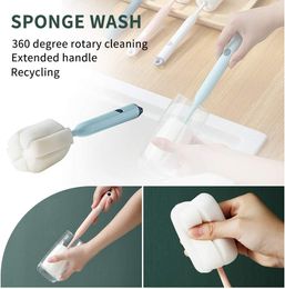 4 Colors Removable Sponge Cup Brush Simple Glass Water Bottle Cleaner Brush With Long Handle Household Kitchen Cleaning Tools